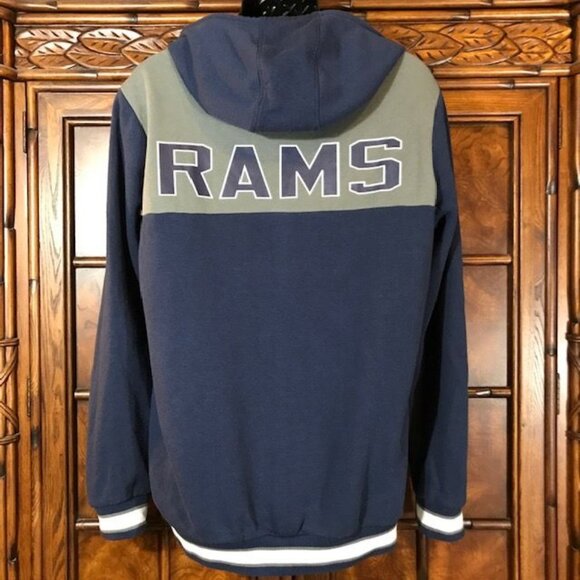 NFL Los Angeles Rams Navy Silver Gray Drawstring Cotton Blnd Fleece Lined Hoodie - Picture 2 of 6